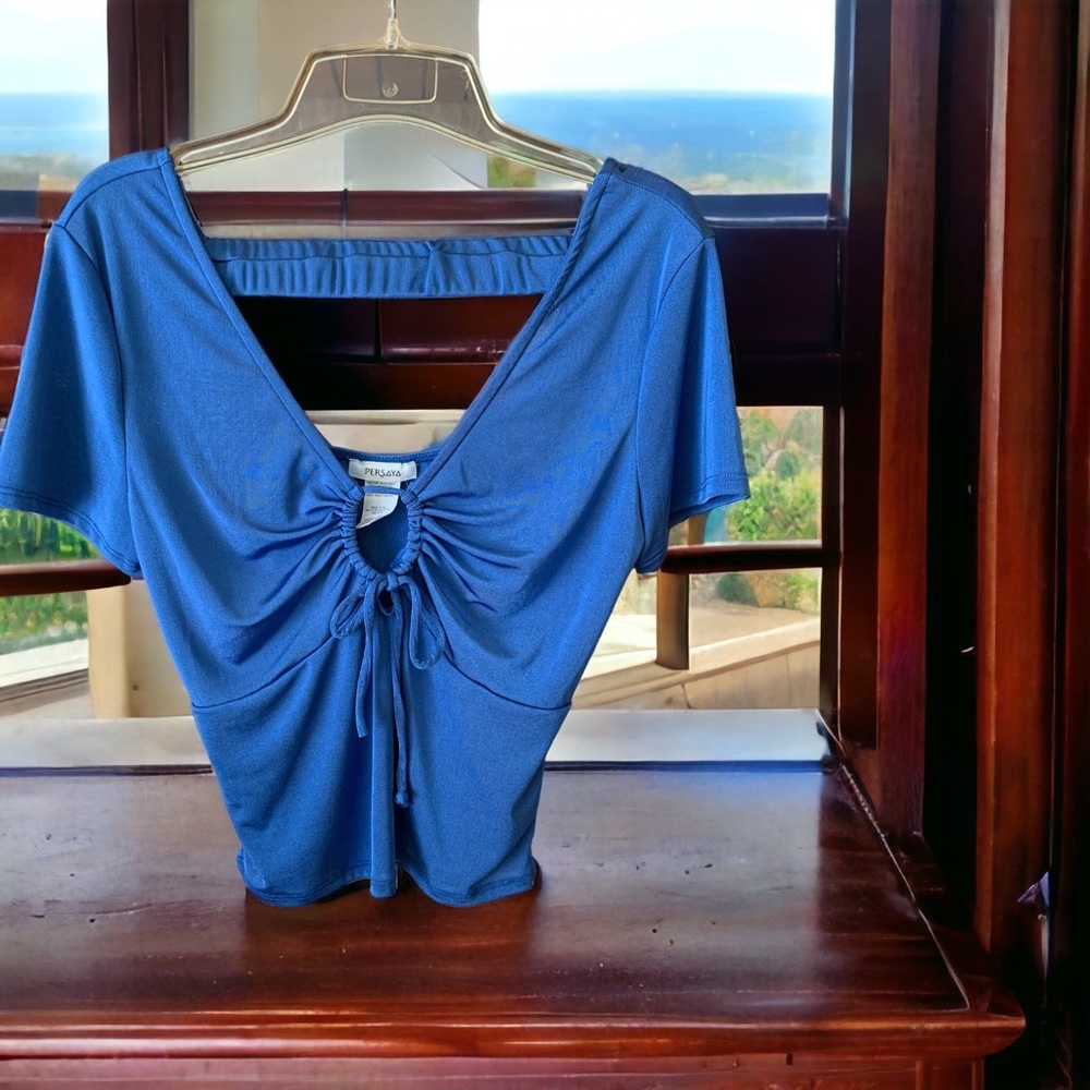🌞Summer Clearance Persaya O-Ring Tie Front Jr’s Crop Top Ocean Blue Zara Style